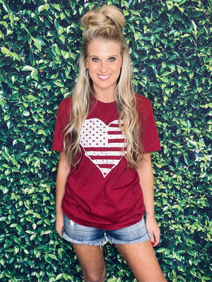 Distressed American Heart Tee (S-3XL) - The Sassy Owl Boutique