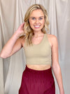 Sports Bra features a double lined feature, and does not include padding. Runs true to size!-taupe