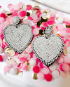 DESCRIPTION: Seed Beaded Heart Felt Statement Drop Earrings.  - Approximately 2.5" in Length