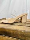 Heels features a nude bottom, padded base, double clear straps, and runs true to size! 