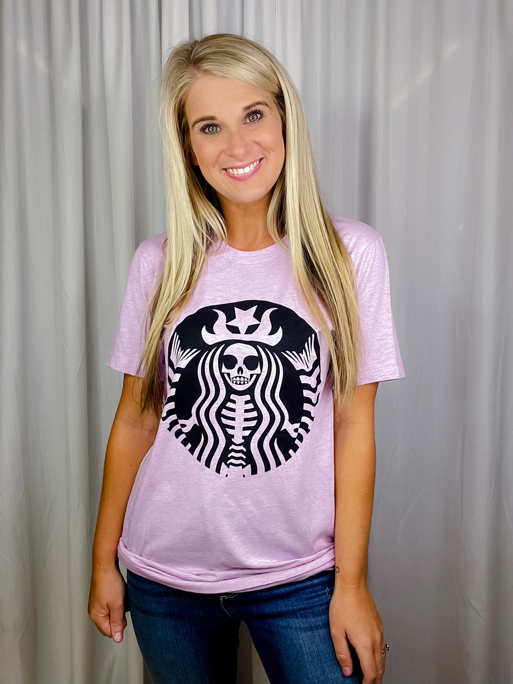 Graphic features a solid base colored tee, short sleeves, unisex fit, black ink design, and runs true to size!-orchid