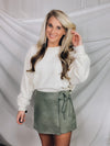 Skort features a solid base color, suede material, side tie and runs true to size!-SAGE