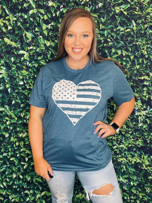 Distressed American Heart Tee (S-3XL) - The Sassy Owl Boutique
