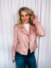 Jacket features a soft suede material, long sleeves, collar detail, zip-up closure and runs true to size!-mauve