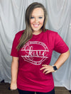 Graphic tee features a unisex fit, heathered solid base colored tee, white ink, short sleeves, legging length approval and runs true to size!-RED