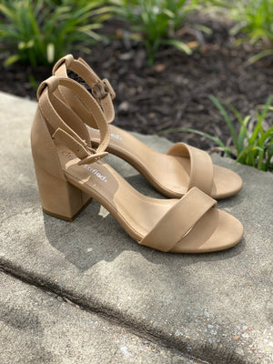 These heels feature a nude color, padded base, buckle ankle strap, 3" heel, sturdy strap across your toes and runs true to size! 