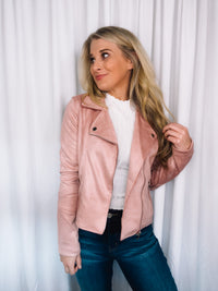 Jacket features a soft suede material, long sleeves, collar detail, zip-up closure and runs true to size!-mauve