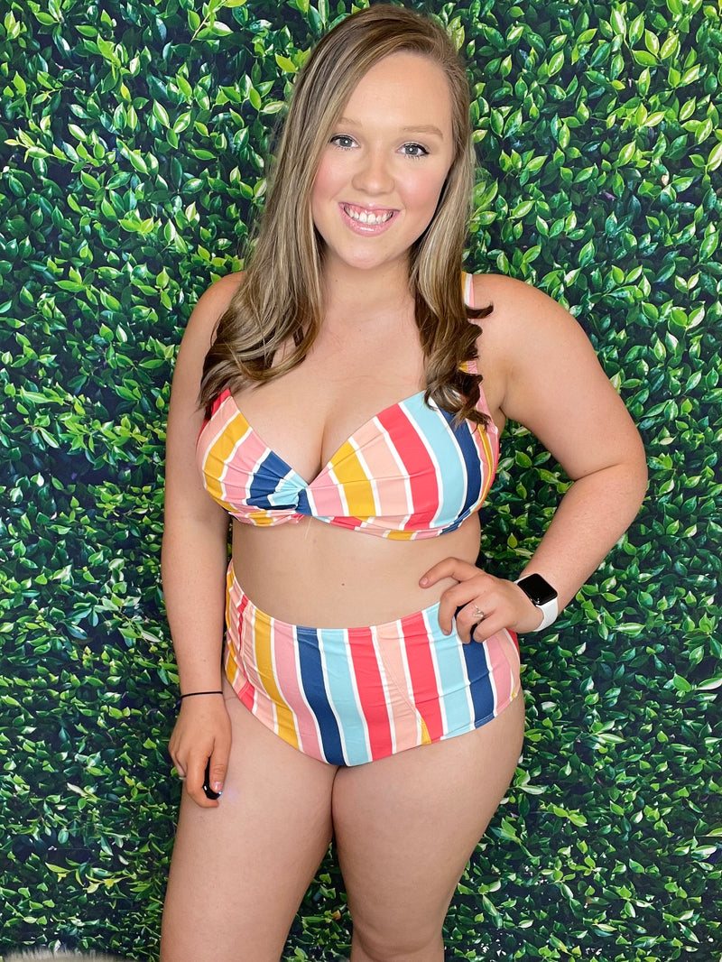 Beach Babe Multi Stripe Swimsuit - The Sassy Owl Boutique
