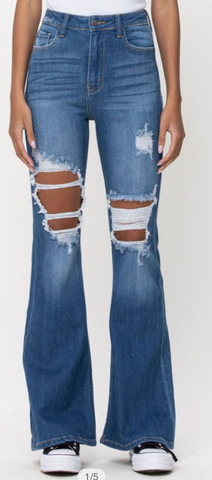 Raising a Ruckus Distressed Flare Jeans - The Sassy Owl Boutique