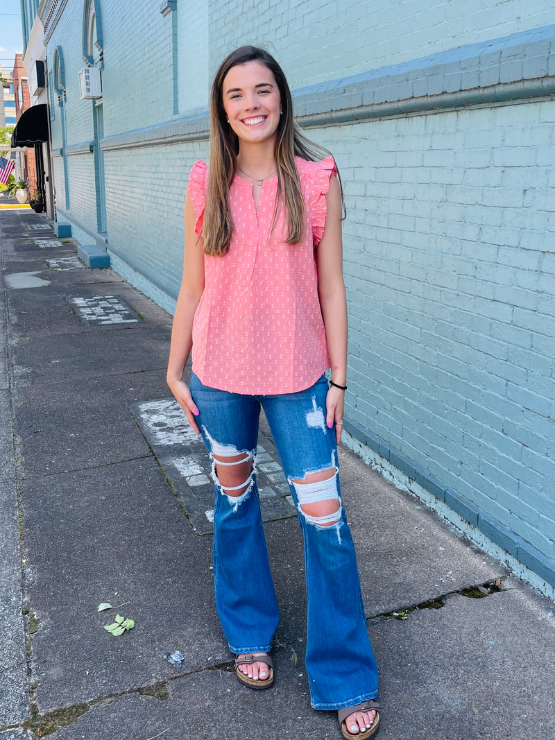 Raising a Ruckus Distressed Flare Jeans - The Sassy Owl Boutique