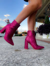 Booties feature a show stopping appearance, block heel, full sequin/rhinestone detailing, side zip-up closure and runs true to size!-pink