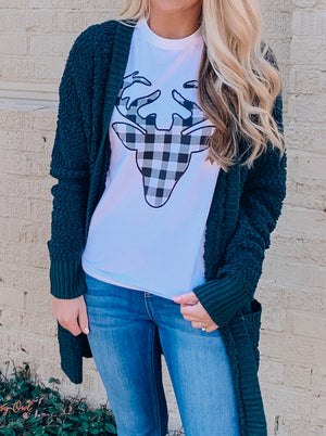 Plaid Reindeer Tee - The Sassy Owl Boutique
