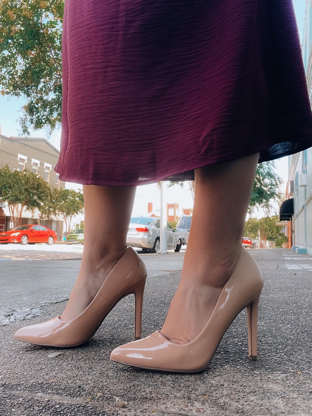 Heels feature a simple nude color, point toe detail, pump heel and runs true to size! 